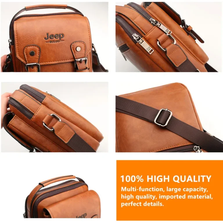 JEEP BULUO Multi-function Business Handbags Men New Man's Shoulder Bag Large Capacity Leather Messenger Bag Crossbody Big Brand - Image 5