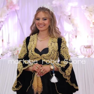 Black Gold Albanian Bride Wedding Dress for women cutomsized Lace Applique Fairy Long Sleeve Arabic Caftan Bridal Gown Kosova - Image 3