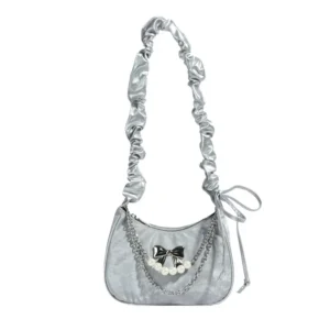 Trendy Butterfly Knot Underarm Bag Single Shoulder New Moon Women's Personalized Fashionable Compact Polyurethane Square Bag - Image 6