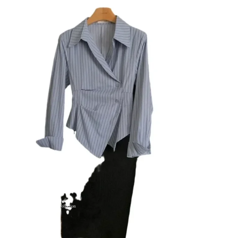 Plus Size Design Sensibility Irregular Waist-Fitted Slimming Shirt Women's Elegant Lapel Long Sleeve Jacket 2024 New Style - Image 6