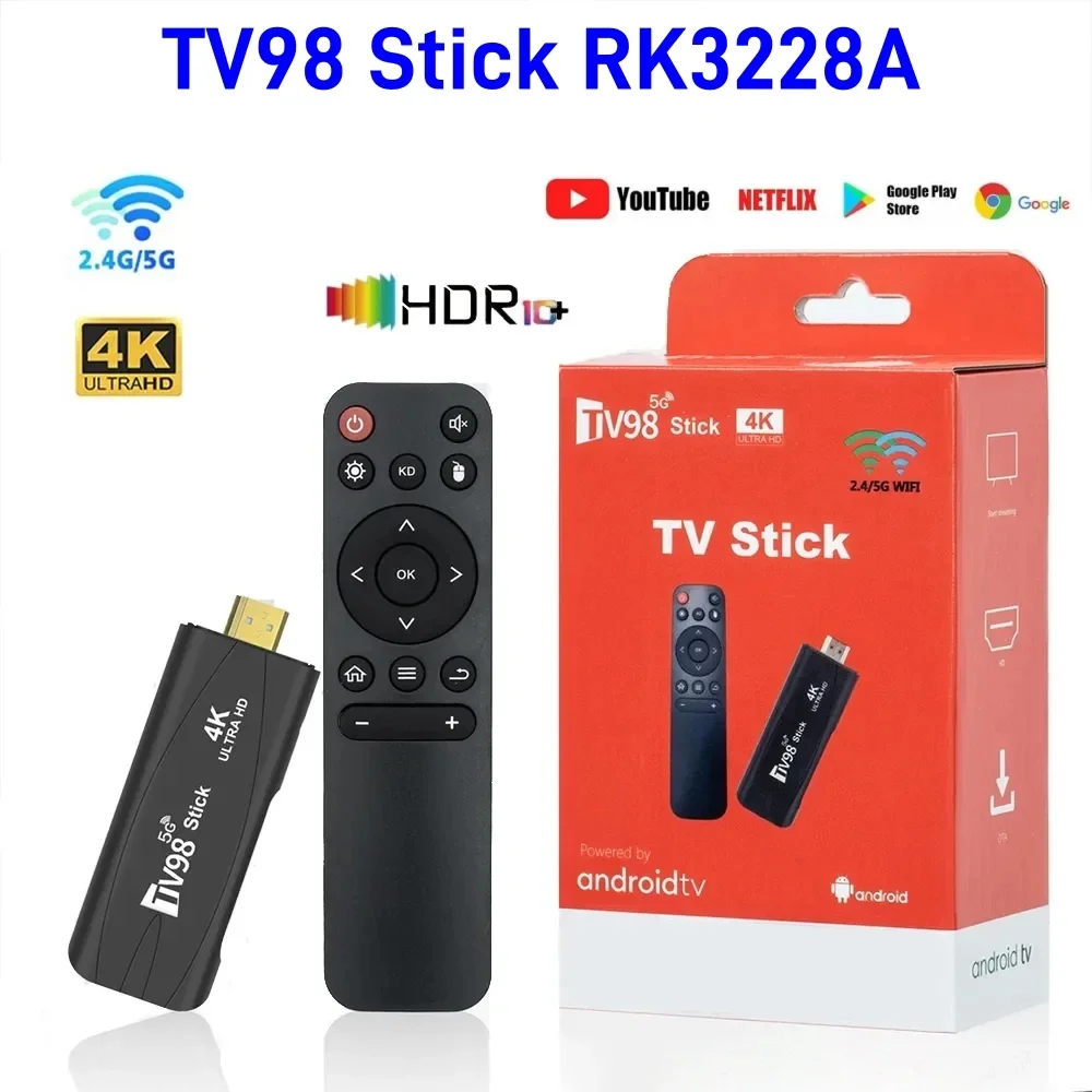 2025 New TV98 TV Stick Android 12.1 4K HD 2G 16G TV Box 2.4G 5G Dual Wifi Smart TV Box Media Player TV Receiver Andriod TV Stick