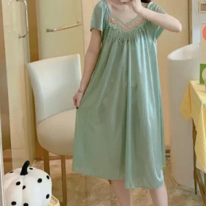 Summer Ice Silk Nightgowns for Women,Short Sleeve Sleep Dress Night Gowns Loose Sleepshirt Sleepwear Nightdress Gifts - Image 4