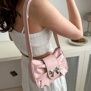 Trendy Bow Shoulder Bag Korean Style Fashion Handbag Y2K Sweet Casual Underarm Bag Daily Commuting Bags Versatile PU Lady Clutch - Image 6