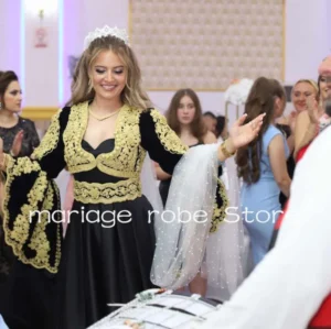 Black Gold Albanian Bride Wedding Dress for women cutomsized Lace Applique Fairy Long Sleeve Arabic Caftan Bridal Gown Kosova - Image 4