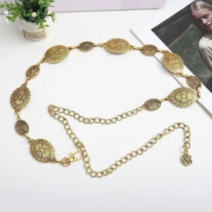 Vintage Oval Craved Metal Waist Chain for Women Retro Style Exquisite Gold Color Plated Belt Chains Fashion Body Jewelry Gifts - Image 4