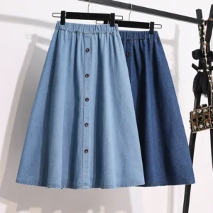 2022 Summer New Style Buttoned Elastic Waist Denim Skirt European And American Street Style Water Blue Student Skirt