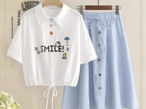 Sweet High-Waisted Medium-Length Skirt Set For Women Summer Cropped T-Shirt Plus Two-Piece Set Fashionable Chinese Girls Outfit