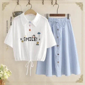 Sweet High-Waisted Medium-Length Skirt Set For Women Summer Cropped T-Shirt Plus Two-Piece Set Fashionable Chinese Girls Outfit