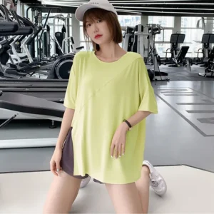New Summer Large-size Slit Sports Shirt Yoga Suit Short-sleeved Quick-drying Thin Short-sleeved Women's Loose Running T-shirt - Image 2