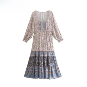 ZBZR Spring New Faion Simple Printed Casual Long Sve Dr Ele High Waist Polyester Fiber A-Line Summer Dr - Image 2