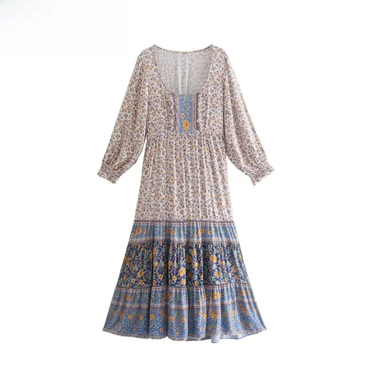 ZBZR Spring New Faion Simple Printed Casual Long Sve Dr Ele High Waist Polyester Fiber A-Line Summer Dr - Image 2