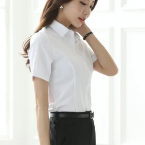 Women's Short-sleeved Slim-fitting White Large Size Business Wear Short-sleeved Women Shirt Women Tops Blouse Women - Image 4
