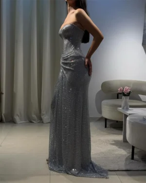 Mila Strapless Mermaid Prom Dresses 2025 Sleeveless Sequins Evening Dresses Elegant Side High Split Customized Party Dresses - Image 3