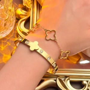 Stainless steel four-leaf clover gold bracelet, VanCleef&Arpel, vacuum electroplating, not easy to fade - Image 5