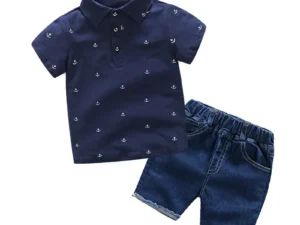 top and top Summer Kids Boys Gentleman Clothing Sets Short Sleeve Polo Shirts+Jeans Shorts 2PCS Suits Little Boy Casual Outfits