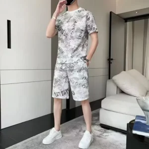Water-Based Dye Loose Fit Casual Men's T-Shirt And Pants Two-Piece Set Lightweight Summer Fashion Elegant Style Male Fashion