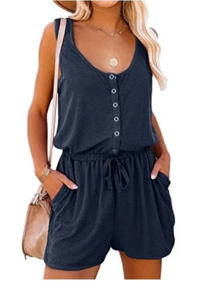 European and American women's summer cross-border new sleeveless jumpsuit waist casual loose wide leg shorts - Image 6