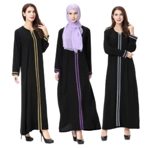 Round Neck Ladies Dress Middle Eastern Dubai Turkey Solid Daily Robe Women's Muslim Basic Liturgy Abaya Long Sleeve Inner Cloth