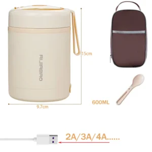 USB Plug Electric Lunch Box Office School Kids Stainless Steel Meal Heating Thermostatic Heater Car Truck Food Warmer Container - Image 2