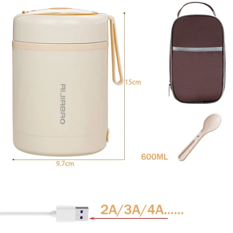 USB Plug Electric Lunch Box Office School Kids Stainless Steel Meal Heating Thermostatic Heater Car Truck Food Warmer Container - Image 2