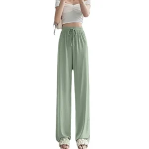 New Ice Silk Slim Wide Leg Pants Women Summer Thin High Waist Drape Loose Straight Casual Pants Slimming Effect - Image 6
