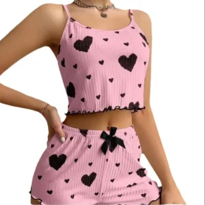 New 2025 Summer Casual Home Sexy Elegant Camis Vest Tank Top Love Print Suspender Shorts Suit for Women Female Clothing Outfits - Image 5