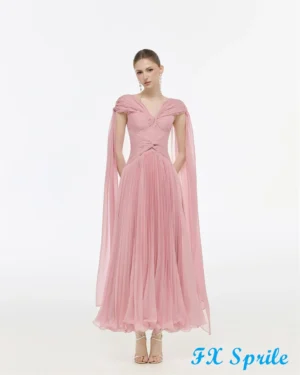 Customized Classic Pink Chiffon Evening Dress Exquisite V-Neck Sleeveless Homecoming Dresses Fashion Special Occasion - Image 6