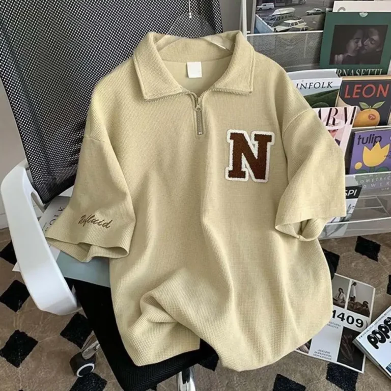 Waffle Texture Women T-shirt Shorts Set Zipper Neckline Letter Decor Men Women Loose T-shirt Shorts Jogger Outfit Sports Suit - Image 5