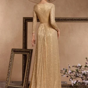 Lucyinlove Luxury V Neck Long Sleeves Blue Sequins Formal Evening Dress Women 2024 Wedding Party Prom Maxi Cocktail Dress Gowns