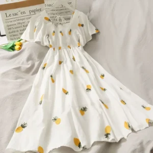 Summer Super Fairy White, Strawberry Printed Dress Women's Beautiful Bk 2024 New Ling Mid-Length Dress Ins Fashion - Image 4