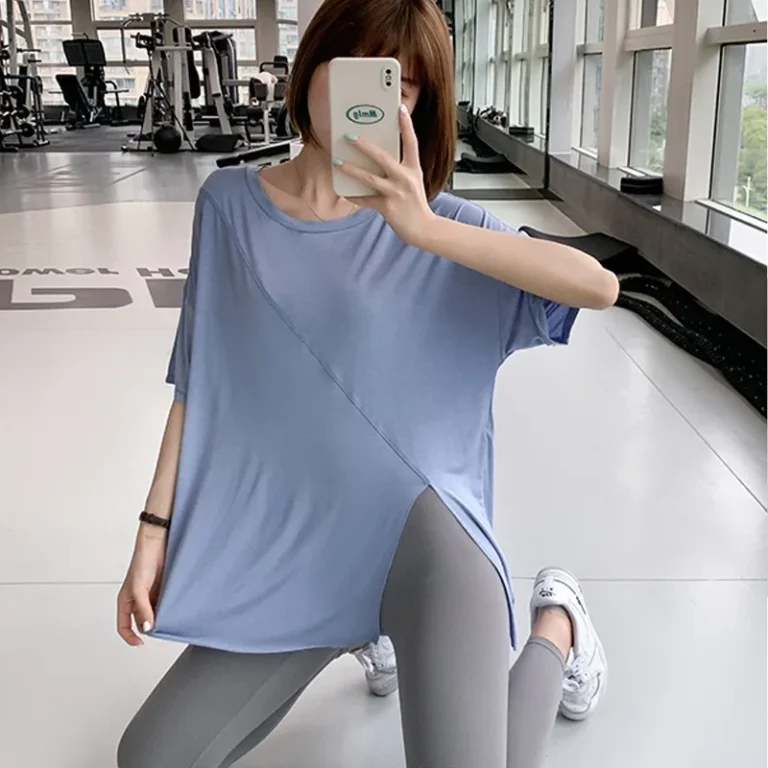 New Summer Large-size Slit Sports Shirt Yoga Suit Short-sleeved Quick-drying Thin Short-sleeved Women's Loose Running T-shirt - Image 3
