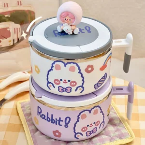 Kawaii Stainless Steel Ramen Bowl With Lid Cute Large Instant Noodles Fruit Salad Rice Soup Bowl Kitchen Tableware 1000/1300ml - Image 2