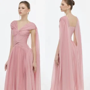 Customized Classic Pink Chiffon Evening Dress Exquisite V-Neck Sleeveless Homecoming Dresses Fashion Special Occasion
