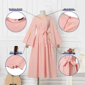 New Hot Sale Of The Season Long Casual Muslim Women's Dress with Bell Sleeves And Belt for Commuting Vacation Loose Fit Elegant - Image 4