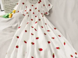 Summer Super Fairy White, Strawberry Printed Dress Women's Beautiful Bk 2024 New Ling Mid-Length Dress Ins Fashion