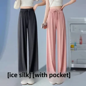 Summer New High Waist Draped Ice Silk Women's Casual Pants Sun Protection Cool Quick Dry Breathable Sporty Long Trousers - Image 5