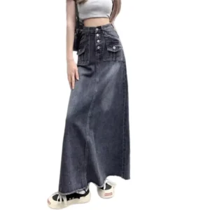 Retro High Waist Denim Skirt Women's Mid-Length A- Line Design Sensation Slimming Large Size Autumn Fashion Skirts - Image 6
