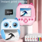 Black and White Instant Camera, Kidsren's Photo and Video Camera, Instant Printing Record, Beautiful Moment Card Storage, Camera Printing Paper, Can Be Purchased Separately