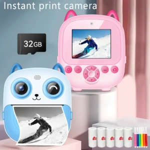 Black and White Instant Camera, Kidsren's Photo and Video Camera, Instant Printing Record, Beautiful Moment Card Storage, Camera Printing Paper, Can Be Purchased Separately