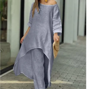 2 Piece Women Set African Clothes Women Outfits Cotton Linen Suit Long-Sleeved Top Pants Oversize Trousers Casual Party Set 2024 - Image 2
