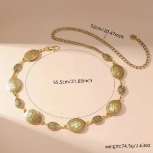 Vintage Oval Craved Metal Waist Chain for Women Retro Style Exquisite Gold Color Plated Belt Chains Fashion Body Jewelry Gifts - Image 6