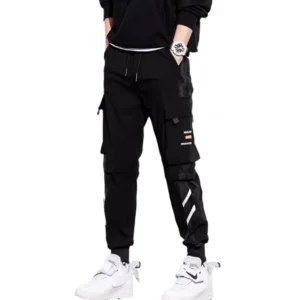 Black Men's Sweatpants Loose-Fit Casual Pants Trendy Brand Versatile 9/4ths Length Cargo Pants For Spring Summer Thin Style - Image 5