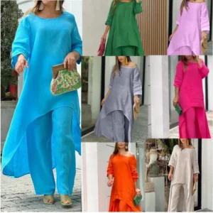 2 Piece Women Set African Clothes Women Outfits Cotton Linen Suit Long-Sleeved Top Pants Oversize Trousers Casual Party Set 2024 - Image 5