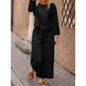 2023 Autumn Winter New Women's Wide Leg Trousers Suit Solid Color Casual Elegant 2-piece Set Cross-border Trade Dress Sets - Image 3