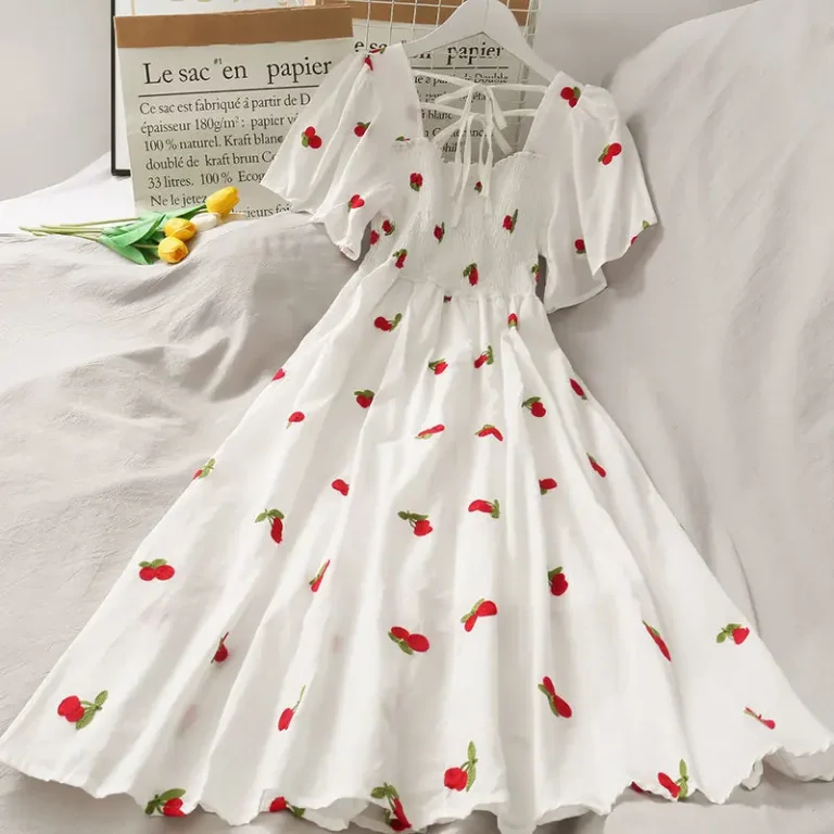 Summer Super Fairy White, Strawberry Printed Dress Women's Beautiful Bk 2024 New Ling Mid-Length Dress Ins Fashion - Image 3