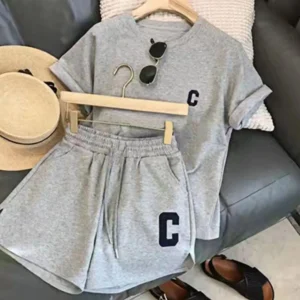2025 women t-shirt shorts set Summer Tracksuit O Neck Letter Print Short Sleeve T-shirt Drawstring Shorts Sport Clothes - Image 3