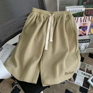 Waffle Texture Women T-shirt Shorts Set Zipper Neckline Letter Decor Men Women Loose T-shirt Shorts Jogger Outfit Sports Suit - Image 4