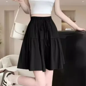 Faionable Wide Leg Pants Women's Summer Thin Slimming Elastic Waist Five-Quarter orts plus Size Casual Trousers Skirt