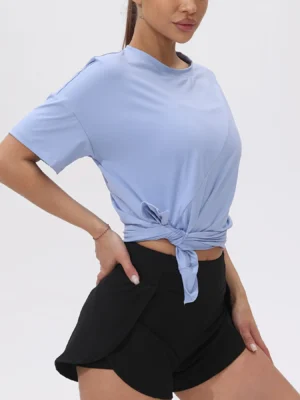 Fitfemme Women's Oversized Workout Short - Sleeve TShirt with Asymmetric Hem - Breathable & Quick - Dry for Yoga & Gym - Image 4