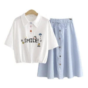 Sweet High-Waisted Medium-Length Skirt Set For Women Summer Cropped T-Shirt Plus Two-Piece Set Fashionable Chinese Girls Outfit - Image 5